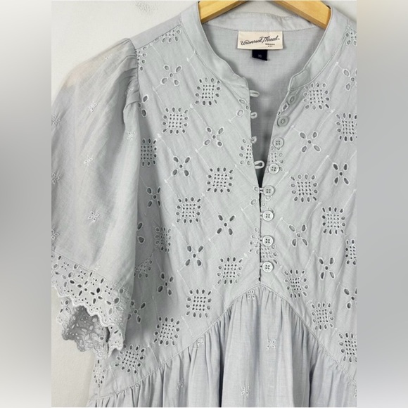Universal Thread Dresses & Skirts - Women's Babydoll Eyelet Swing Dress Gray Embroidered Lace Trim Size XS